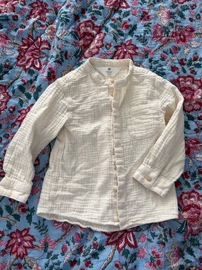 H&M Cream Gauze Button-Down Shirt for Kids with Band Collar
